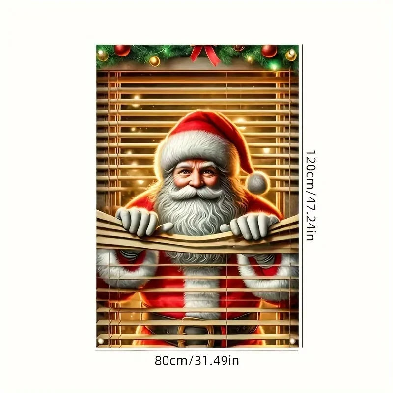 1Pc Christmas Themed Door Banner with Santa Claus and Winter Snowy Christmas Tree Design, Suitable for Holiday Home Decoration