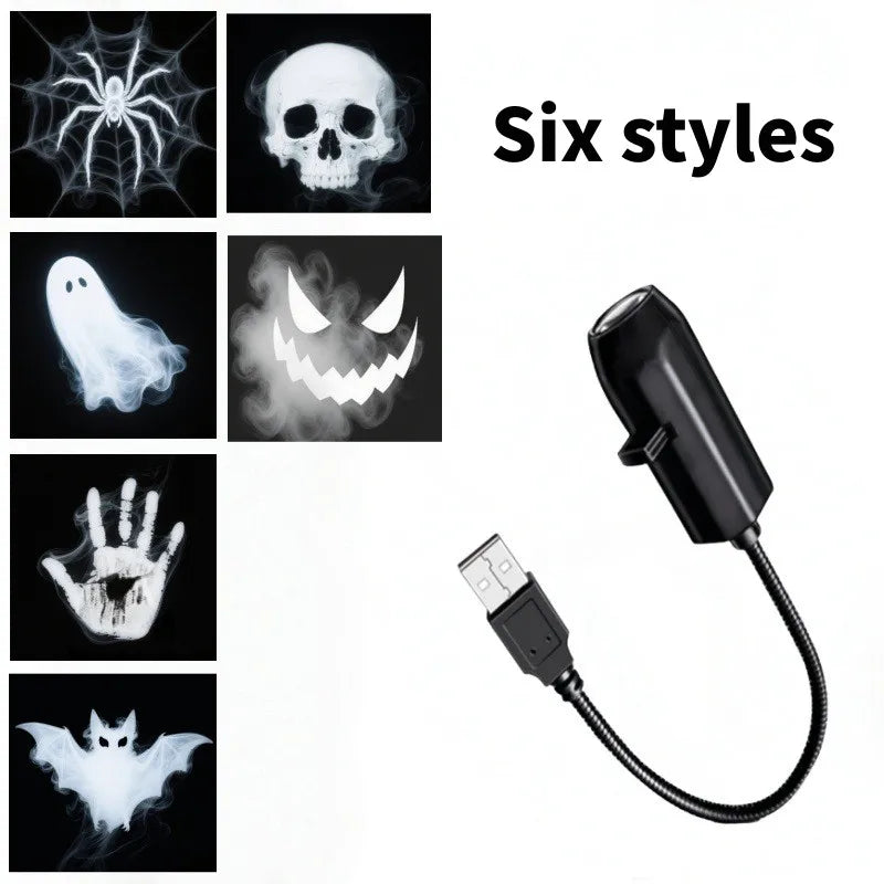 LED Projector Light Halloween Ghost Skull Night Light Switchable Pattern USB Projector Lamp for Room Ceiling Window Wall Decor