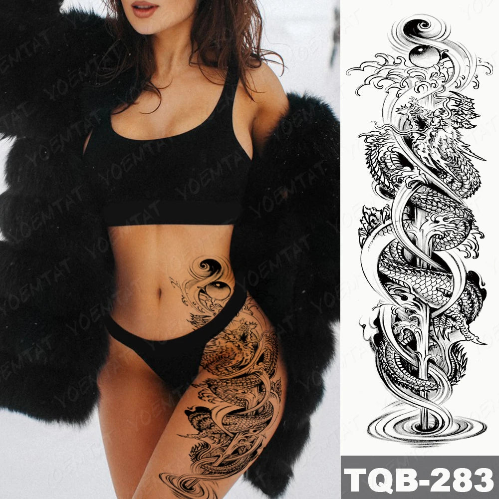 Large Arm Sleeve Tattoo Gun Rose Lion Waterproof Temporary Tattoo Sticker Clock Flower Waist Leg Body Art Full Fake Tatoo Women