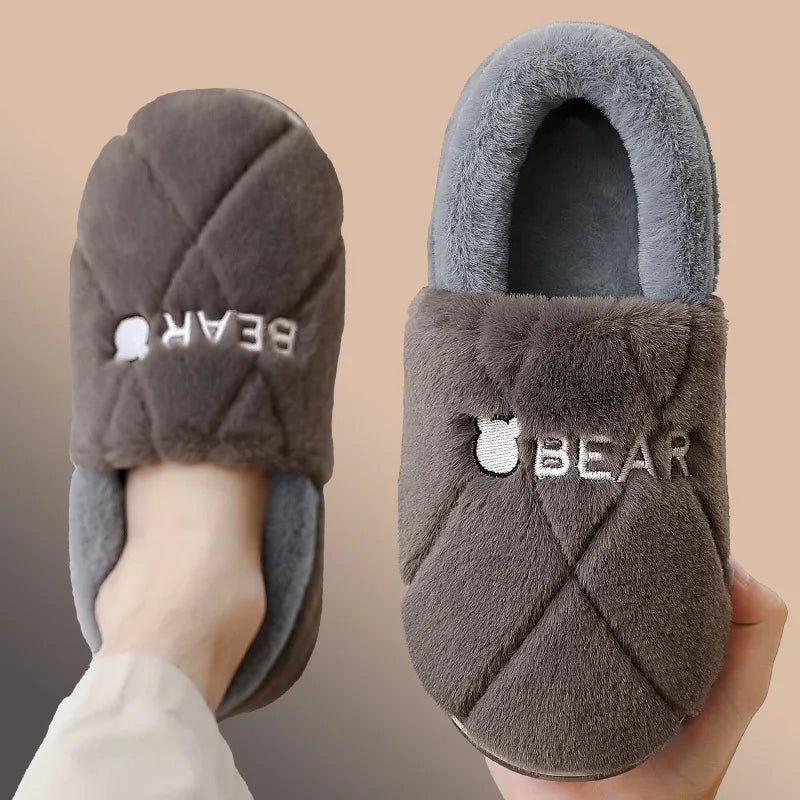 Big Size 48 49 Men Home Slippers Winter Warm Plush Slides Couples Indoor Flats Anti-slip Bedroom Shoes Women Autumn Furry Slides