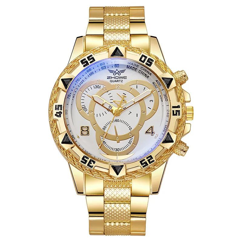 Luxury Men's Quartz Watch Classic Business Men Wristwatch Large Dial Alloy