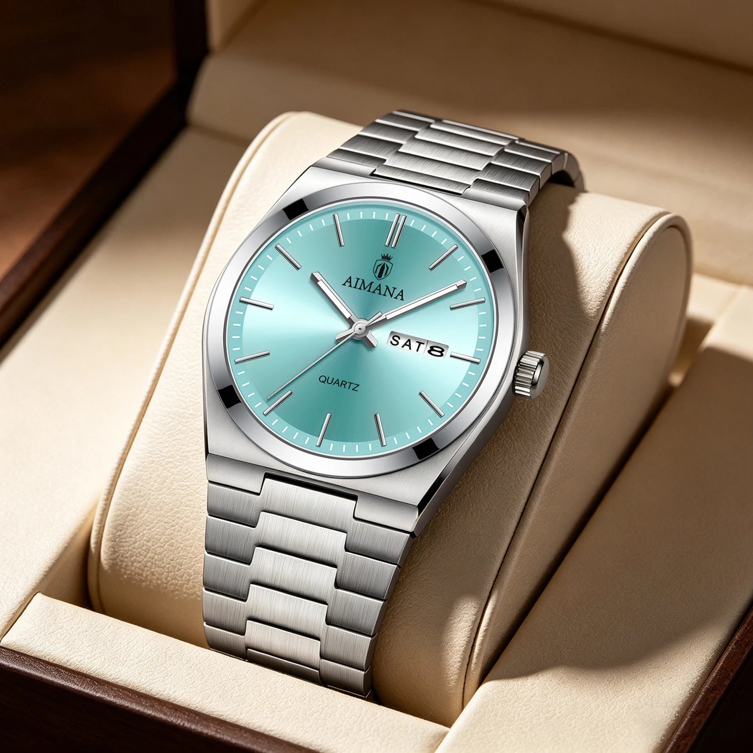 AIMANA Men's Luxury Stainless Steel Strap Watch Waterproof Luminous Date Casual Fashion Quartz Wristwatch Gift for Men
