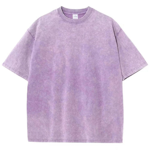 230G Cotton Retro Punk T-shirt Drop-shoulder Sleeve Men Women Vintage Short-sleeve T Shirts Solid Color Hip Hop Loose Tees
