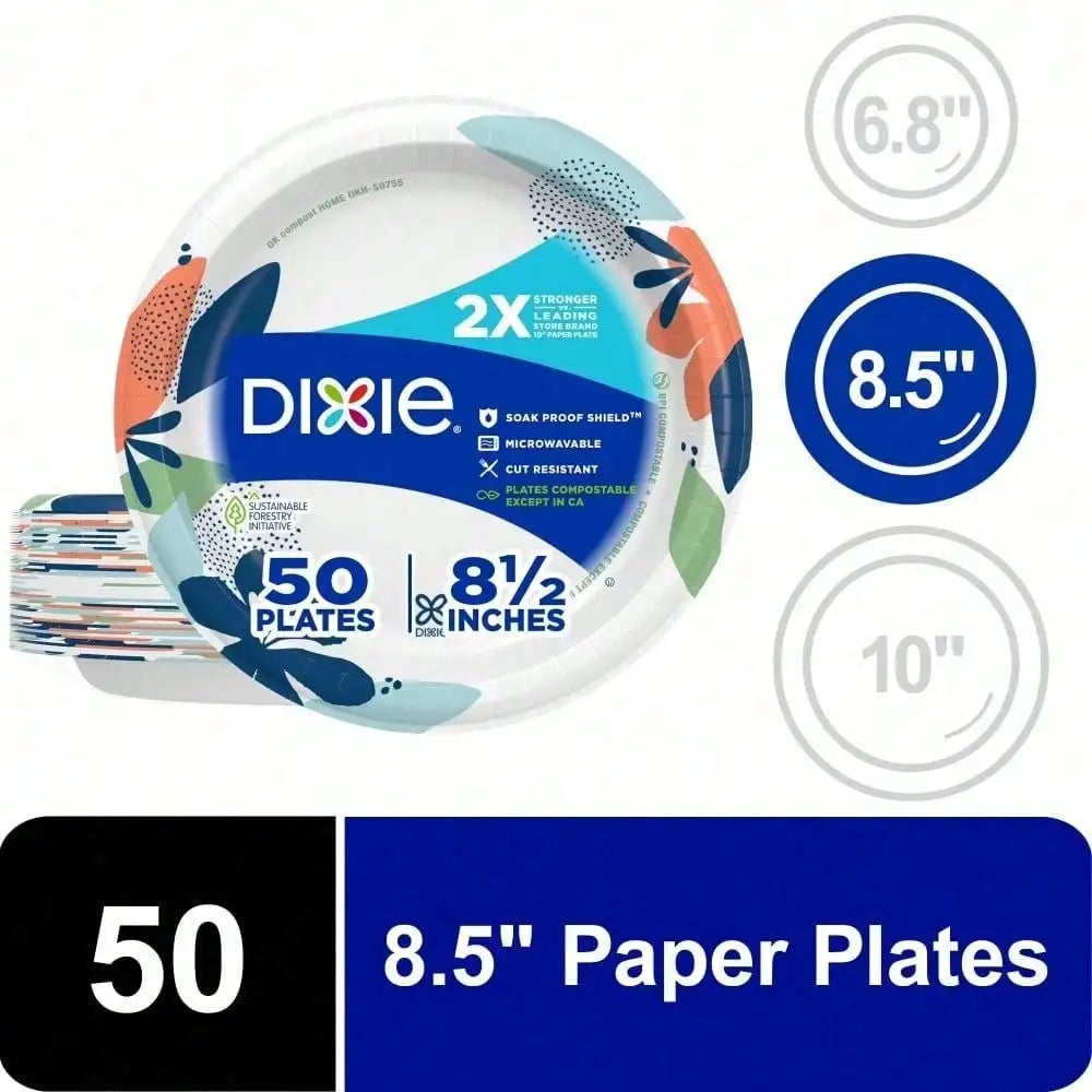 Large capacity |A Perennial Bestseller Dixie Disposable Paper Plates High Capacity For Home Use,2x stronger  Microwavable, cut-resistant, and a Soak–Proof Shield