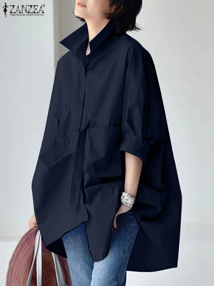 Oversize Women Lapel Neck Long Sleeve Loose Shirt Fashion Spring Blouse 2025 ZANZEA Work Party Blusas Elegant Solid Casual Tops