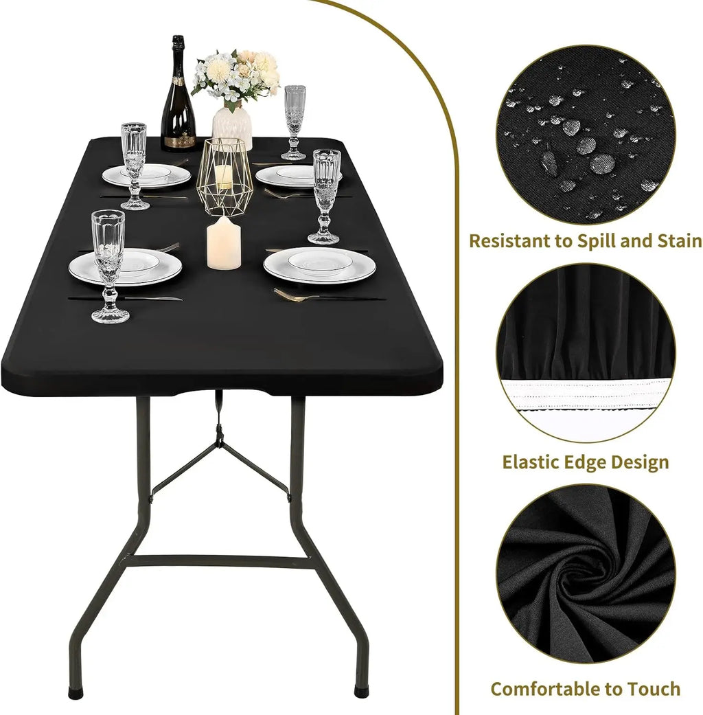 1Pc 4ft 6ft Spandex Table Cover, Waterproof Stretchy Fabric Table Top Cover, Washable Elastic Universal Rectangle Tablecloth