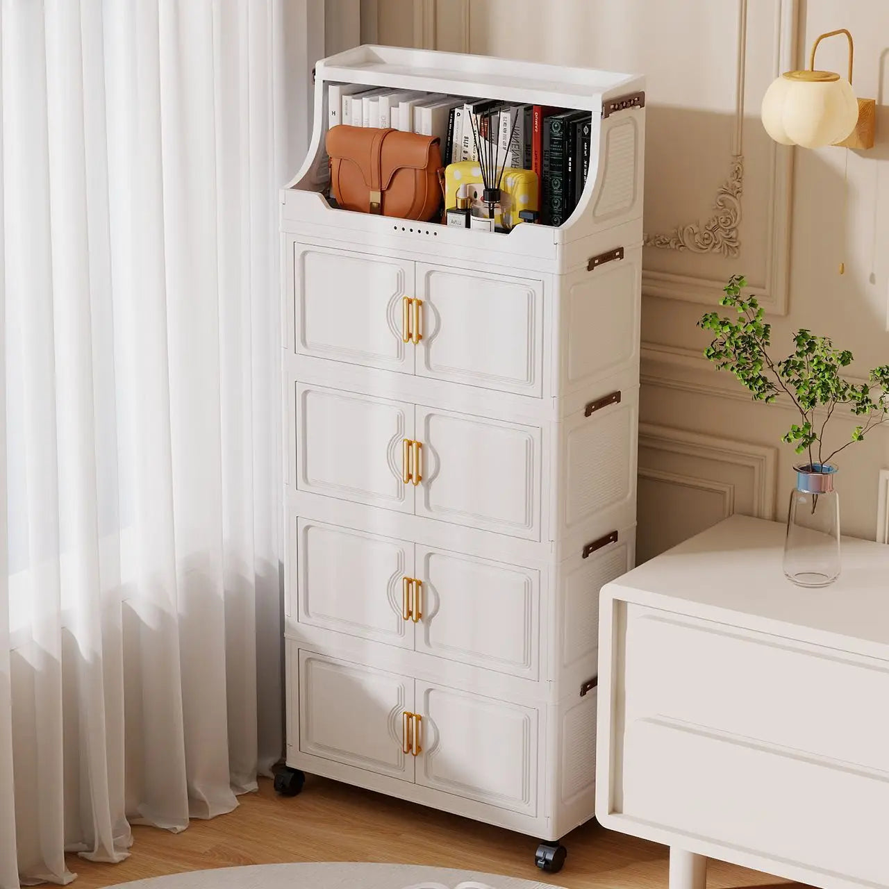 Home Living Room Multi-layer Snack Storage Rack Toy Plastic Organizer Stand Foldable Floor-standing Cabinet for Kids
