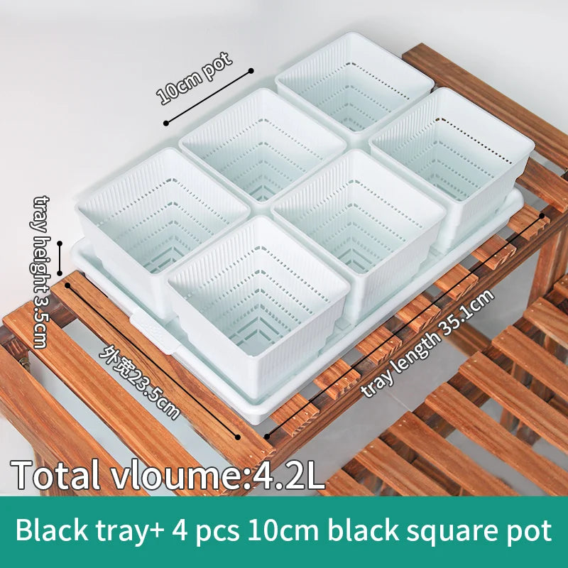Meshpot Square Plastic Succulents Planter Pots With Tray Set,Nursery Pot Cactus Plant Pot Garden Pot
