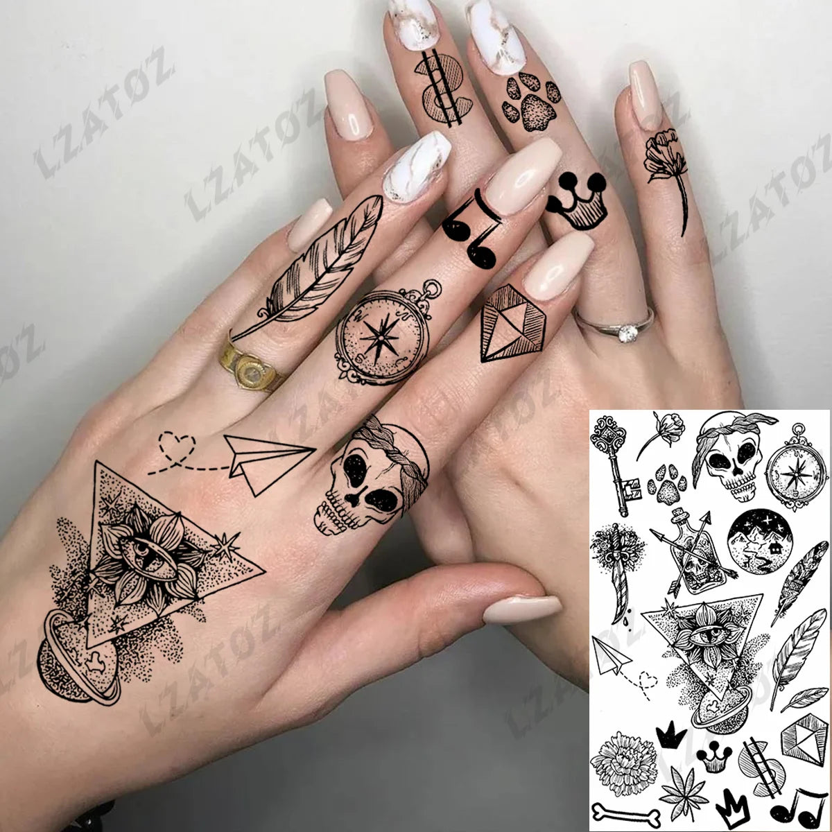 Realistic Eye Flower Temporary Tattoos For Woman Adults Rose Butterfly Tiny Fake Tattoo Sticker 3D Finger Waterproof Tatoos