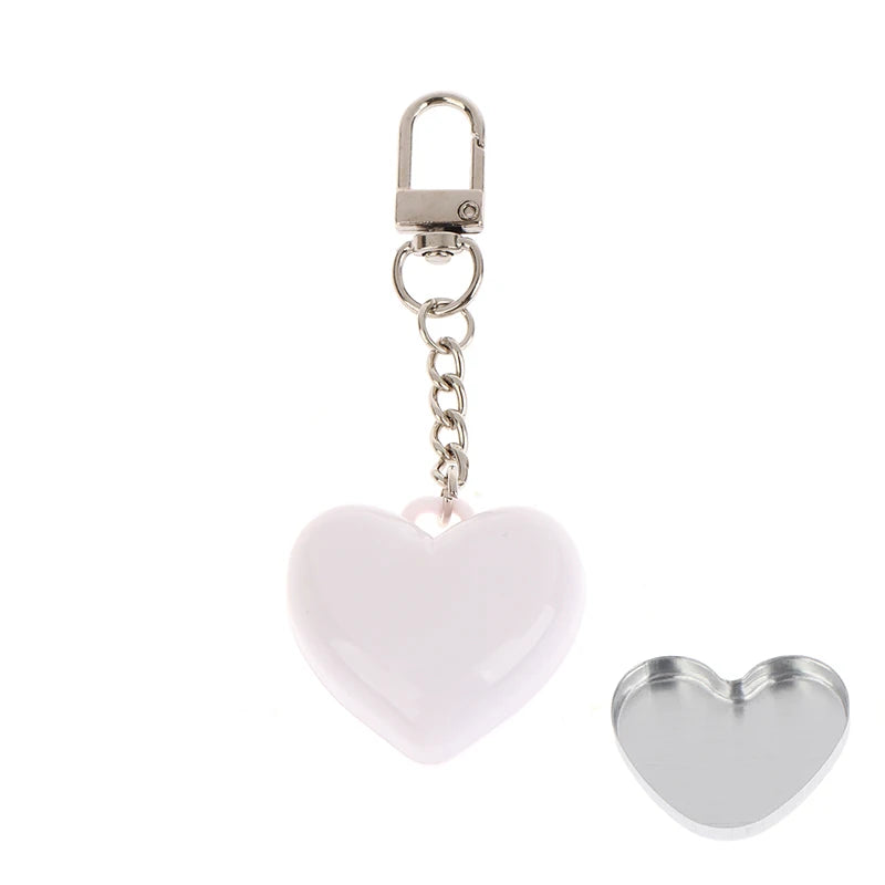 1Pcs Heart Shape Blush Empty Compact with Mirror, Keychain DIY Refillable Powder Case for Makeup