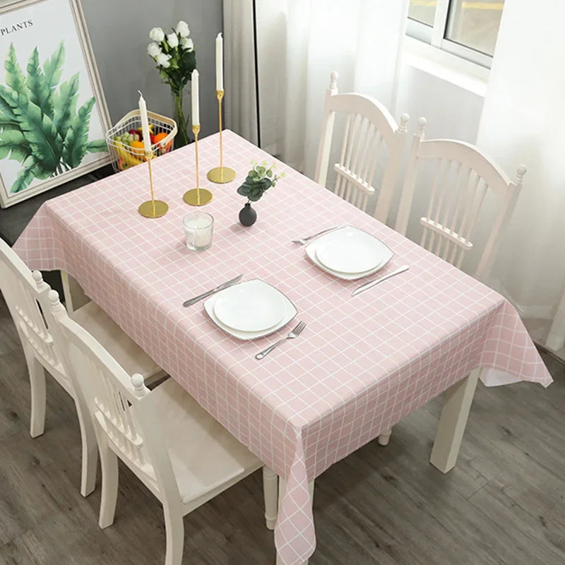 Plastic PVC Rectangula Grid Printed Tablecloth Waterproof Oilproof Kitchen Dining Table Colth Cover Mat Oilcloth Antifouling