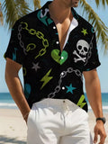 Men Halloween Headless Horseman Print Aloha Shirt Short Sleeve Button Down Spooky Pumpkin Horse Graphic Hawaiian Shirts Tops