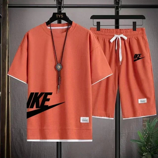 New 2026 summer men's sports jogging set, a stylish outdoor casual men's round-neck short-sleeved T-shirt and shorts set