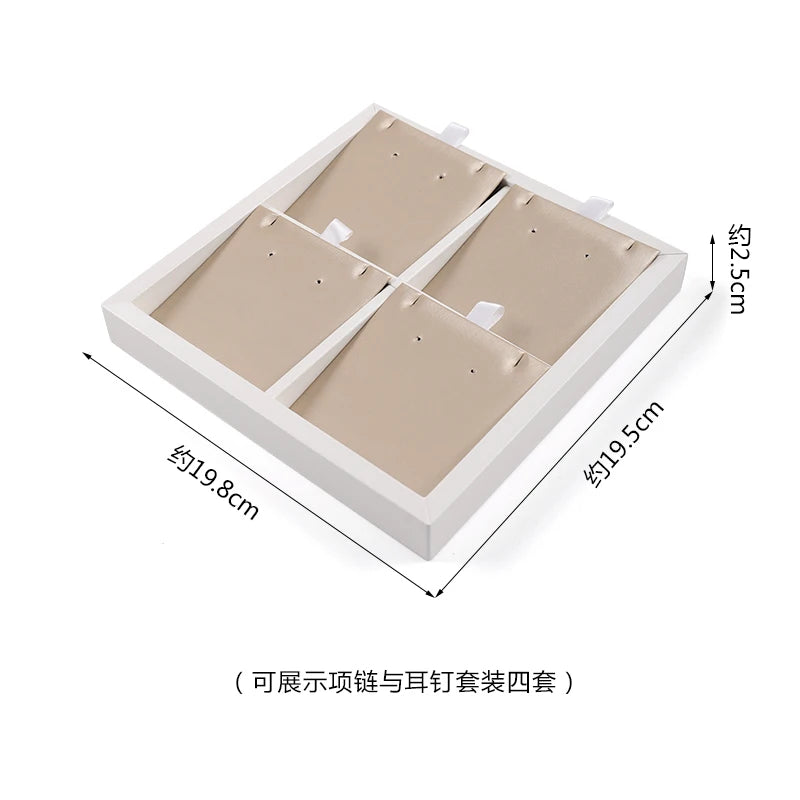 Champagne Leather Jewelry Set for Earrings Rings Display Stand Storage Organizer for Fashion Women Bracelets Necklaces Tray
