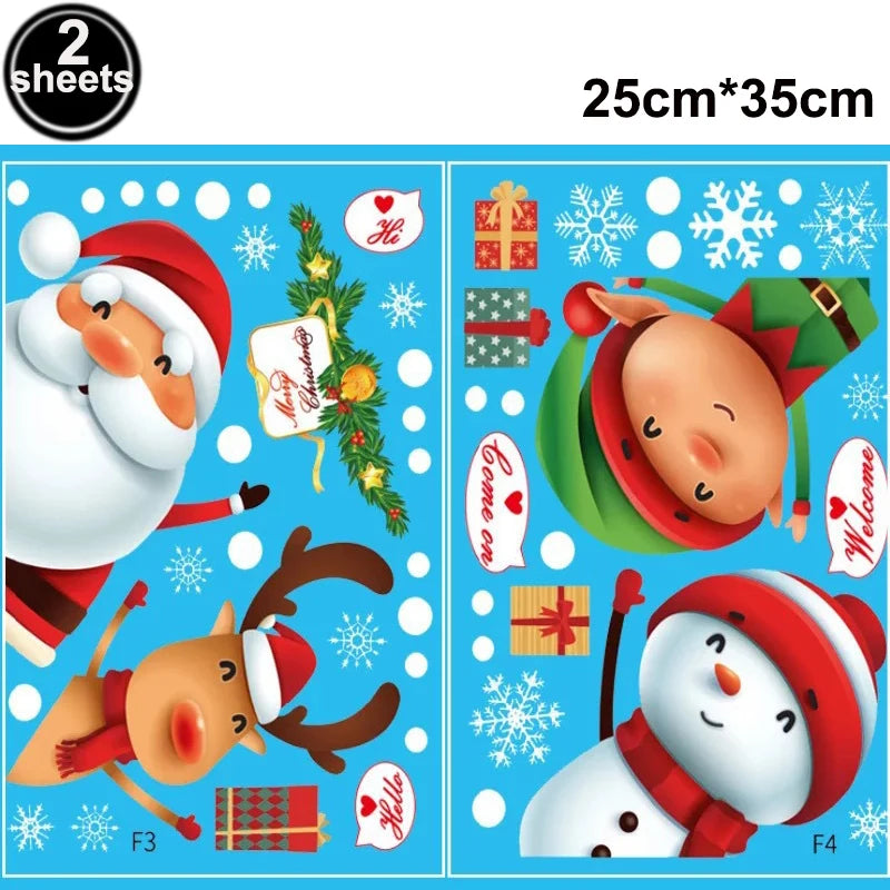 Christmas Window Cling Stickers Santa Claus Reindeer Snowflake Gift Box Window Decals for Xmas Home Shop Glass Door Window Decor
