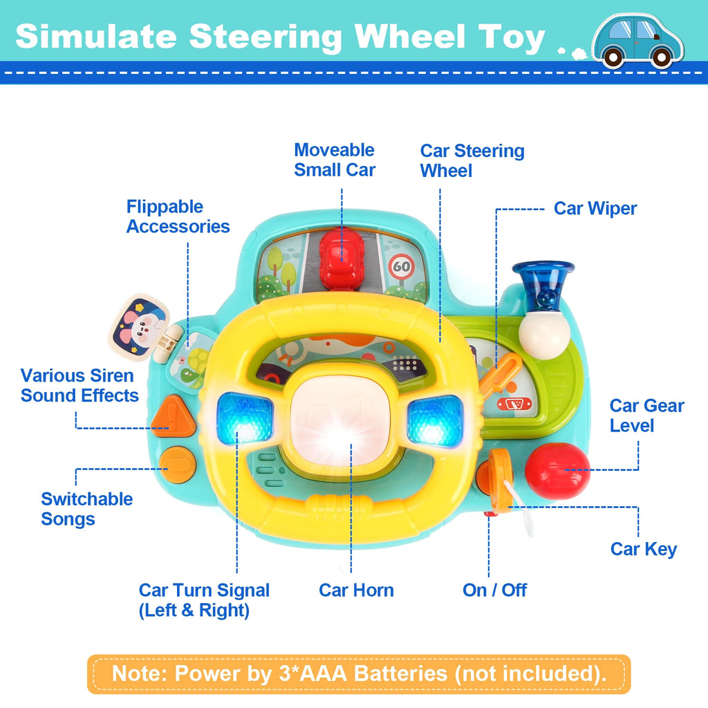 Baby Electric Steering Wheel for Car Seats and Stroller Simulate Driving Vocal Toys for 0-36 Months Toddlers Educational Toys