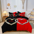 3pcs Romantic Couple Crystal Heart King & Queen Bedding Duvet Cover Set -  Machine Washable, Digital Print For Home And Dorm Use