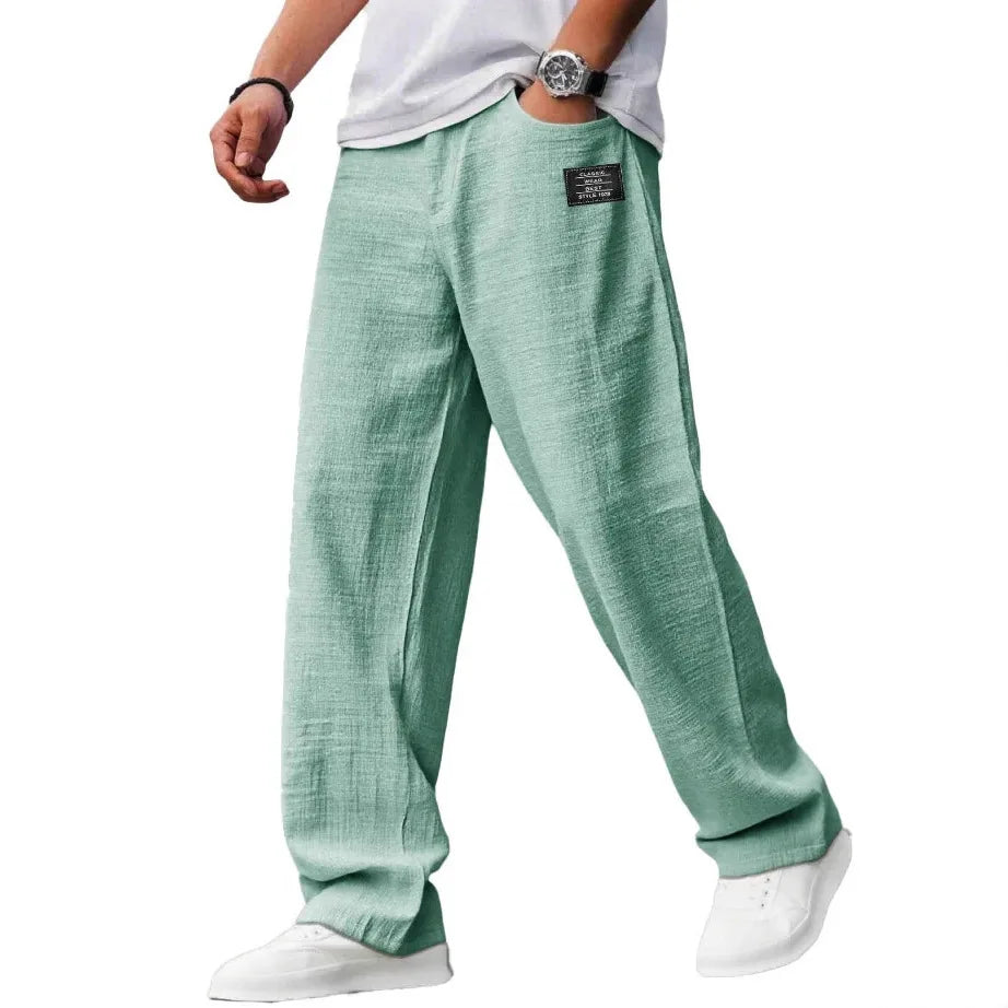 2026 Men Casual Linen Pants Solid Color Elastic Waist Loose Trousers Male Summer Breathable Lightweight Streetwear Joggers Pants
