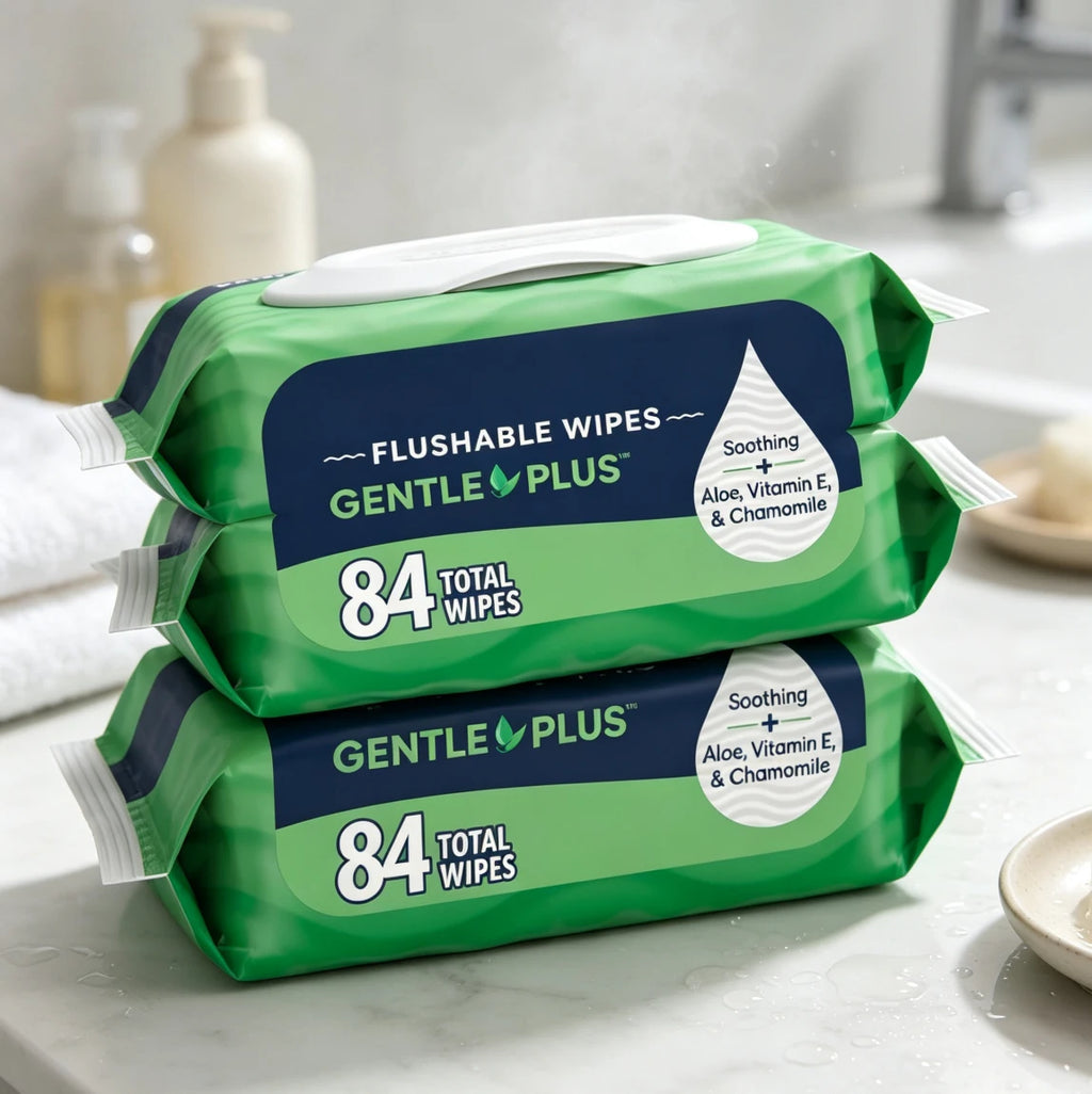 GentlePlus Flushable Wipes, 2 Packs x 42 Count, Soft Flushable Wipes for Bathroom & Personal Care