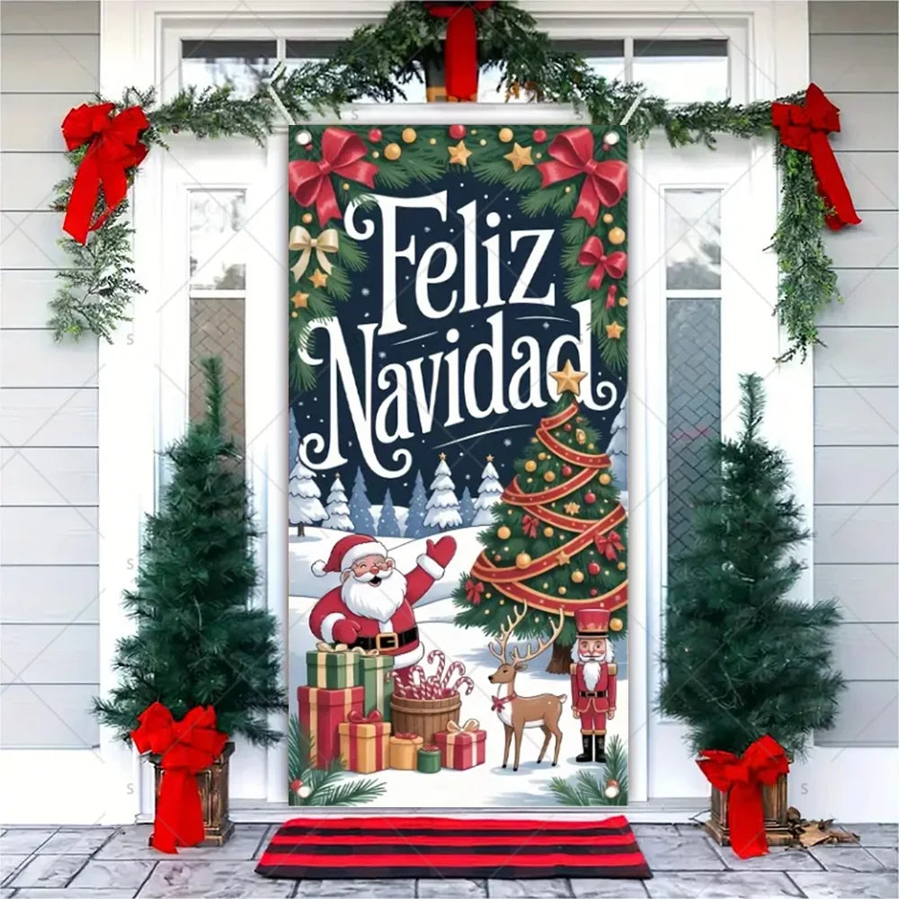 Christmas Theme Santa Claus Santa Dog Snowman Door Cover Banner Festive Party Decoration Supplies Photography Props Xmas Gifts
