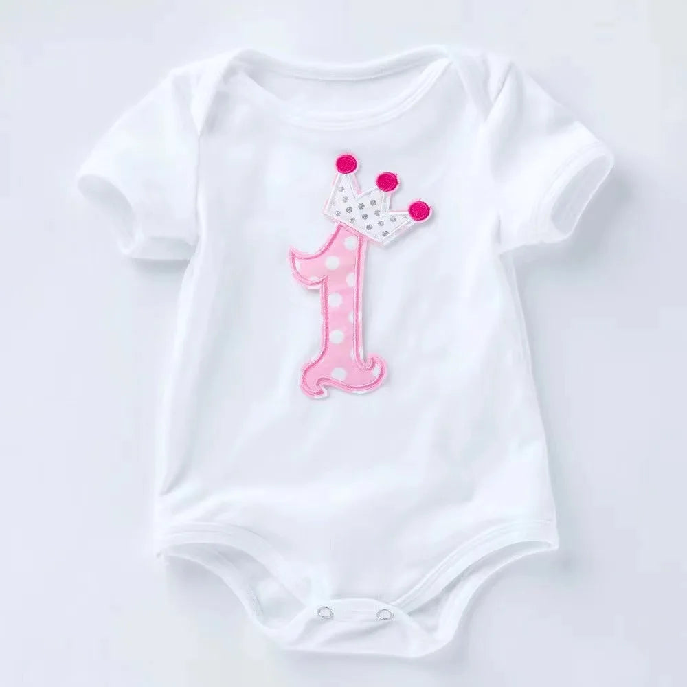 Baby Girls Cotton Rompers 1st Birthday Party Costumes Newborn Cotton Jumpsuit Infant Cartoon Appliques Pajamas Toddler Clothes