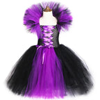 Halloween Evil Queen Costume for Kids Carnival Party Dress Up Outfit Purple Black Witch Costume for Girls Fancy Tulle Tutu Dress