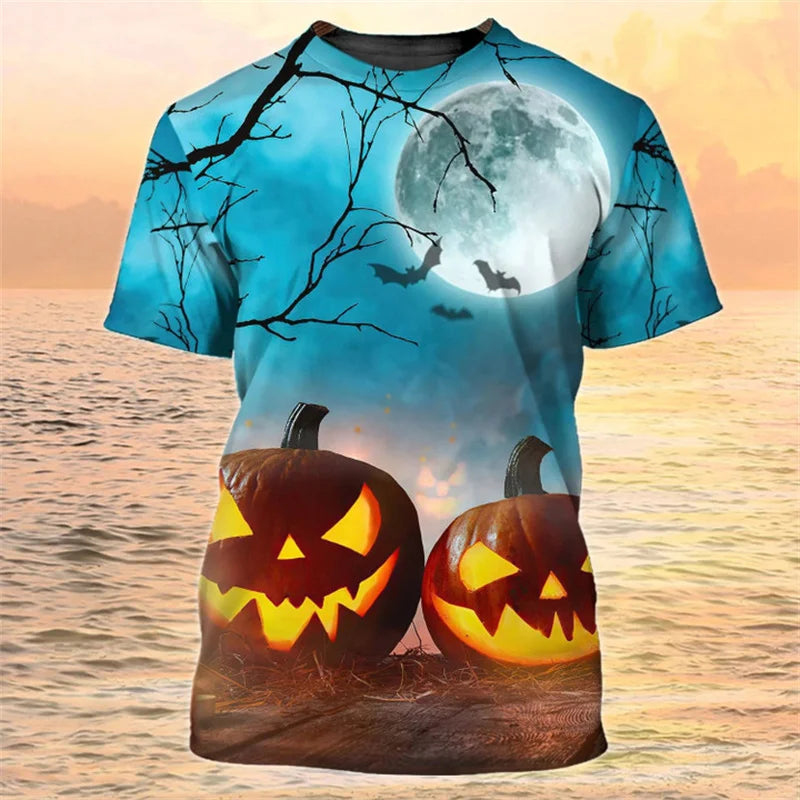 Happy Halloween Pumpkin T-shirt 3D Printed Colorful Round Neck T Shirts Men Kids Short Sleeve Tops Oversized Street Tee Shirt