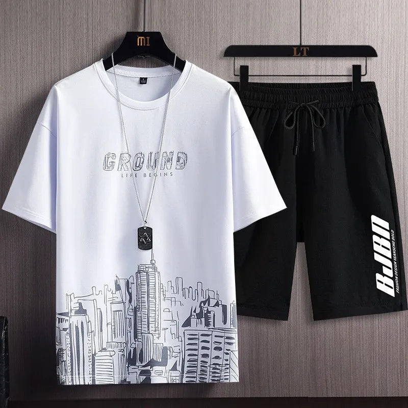 2026 Summer Sets Fashion Tracksuit Men Short Sleeve T Shirts sport Short Two-piece Suit Men Joggers sweatpants outfits two piece