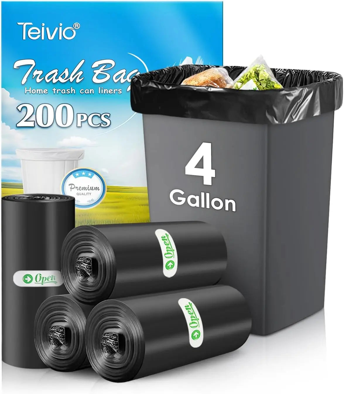 4 Gallon 200 Counts Strong Trash Bags Garbage Bags, Bathroom Trash Can Bin Liners, Small Plastic Bags for Home Office Kitchen Kitchen