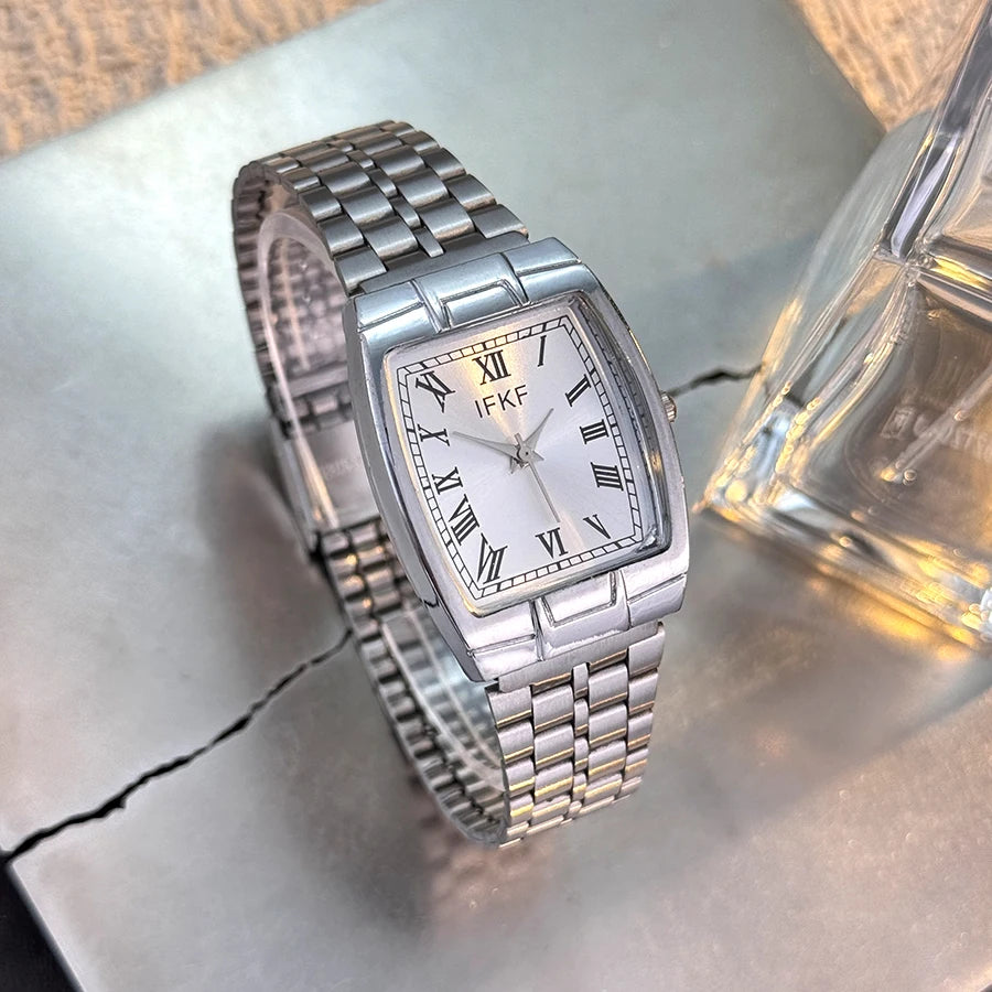 Valentine's Day Gift Couple's Watch Set Men's Women's Wine Barrel Shaped Fashion Classic Retro Quartz Wristwatch with Steel Band