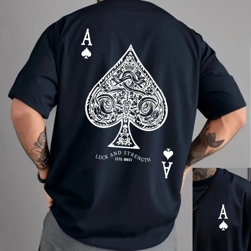 European and American Men's Summer New Poker Print Soft and Breathable Round Neck T-Shirt Outdoor Casual Top