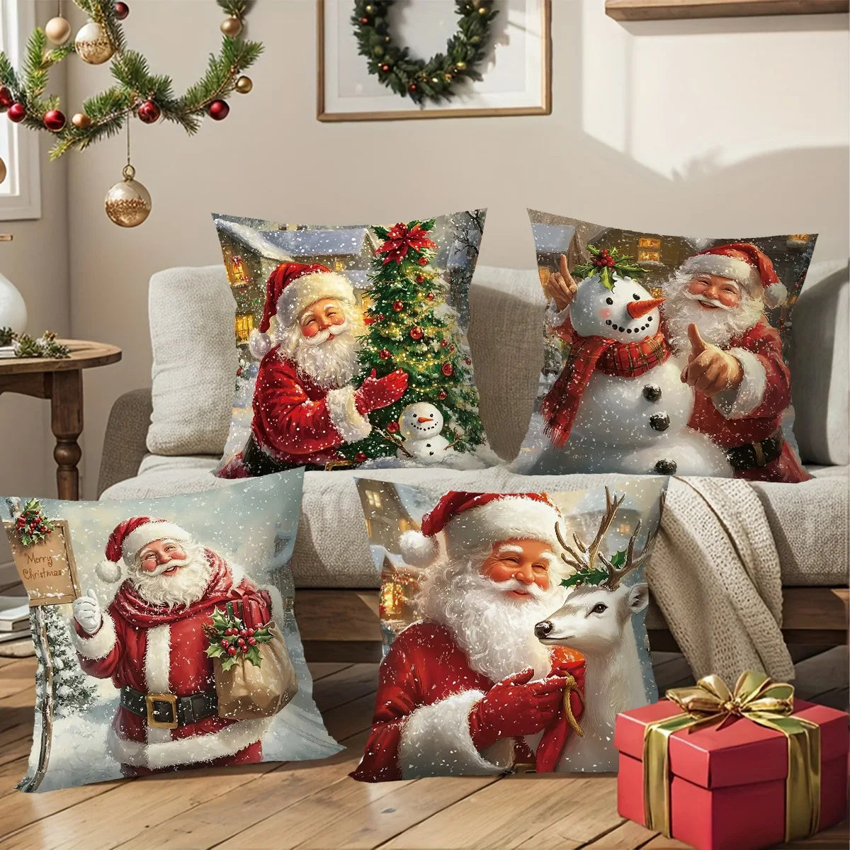 Christmas Throw Pillow Cover Santa Snowman Decorative Pillowcase for Sofa Bed Cushion Case for Christmas Home Decor Navidad 2025