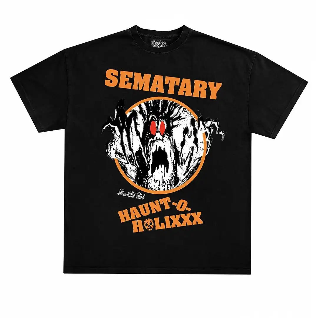 Y2K American Halloween Elements Letter Embroidery Splicing Jumpsuit Short Sleeved T-shirt Casual Jersey Men's Clothing