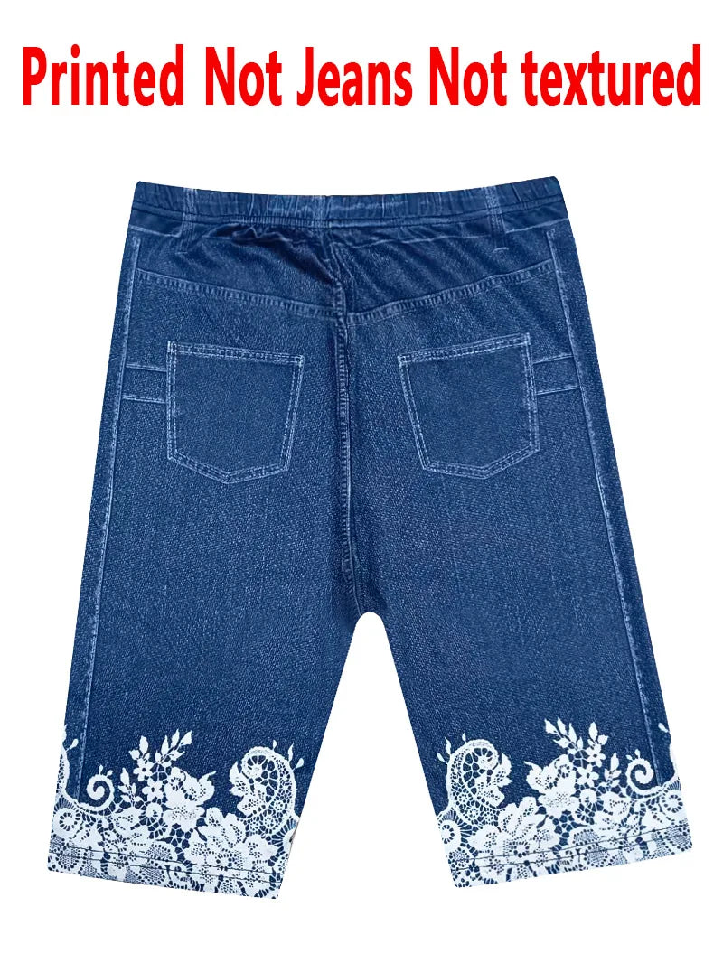 1362 [Printed Leggings - Not Faux Denim Fabric]Printed Leggings Without Texture - Non-Faux Denim Fabric, Women'S Floral Print