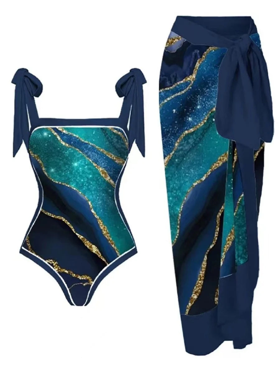 Sexy Slimming One-Piece Swimsuit Women's Beach Dress Set Fashionable Thermal Spa Swimming Bikini Full Coverage Fixed Chest Pad