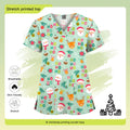 Christmas Print Scrubs Tops Women Short Sleeve V-neck Blouse Nurse Uniforms T-Shirt Medical Working Uniform Veterinary Workwear