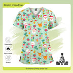 Christmas Print Scrubs Tops Women Short Sleeve V-neck Blouse Nurse Uniforms T-Shirt Medical Working Uniform Veterinary Workwear