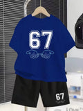 2026 Summer Boys Two-Piece Set Funny 67 Meme Digital Print T-Shirt + Pants Set Casual Street Style Outfit Fashion Kids Clothes