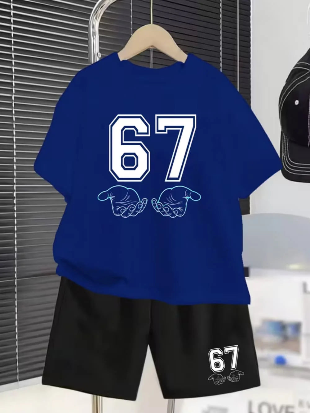 2026 Summer Boys Two-Piece Set Funny 67 Meme Digital Print T-Shirt + Pants Set Casual Street Style Outfit Fashion Kids Clothes