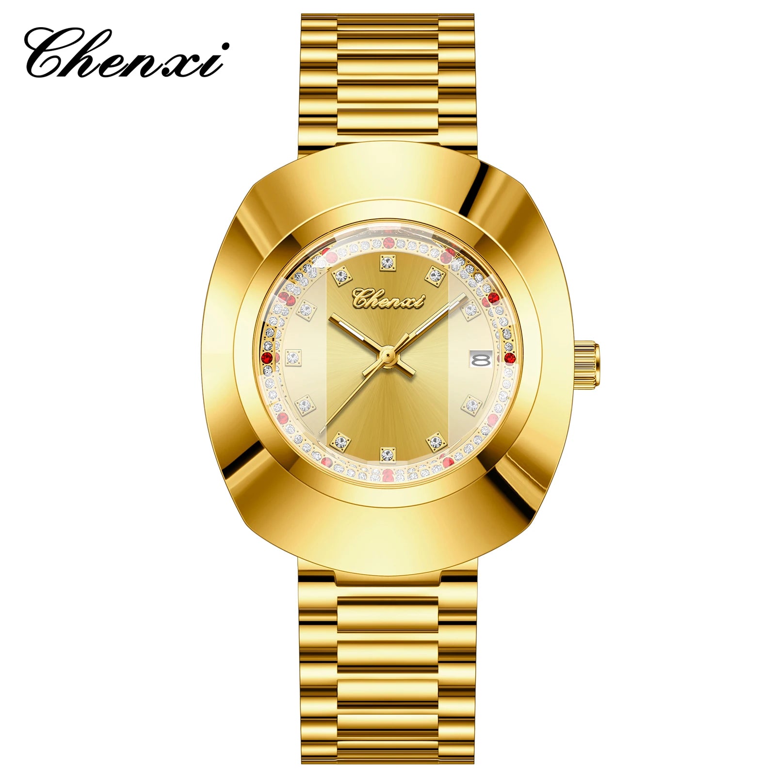 CHENXI Luxury Couple Watch Stainless Steel Band Luminous Business Men Women Quartz Wristwatches Great Valentine Gift for Lover