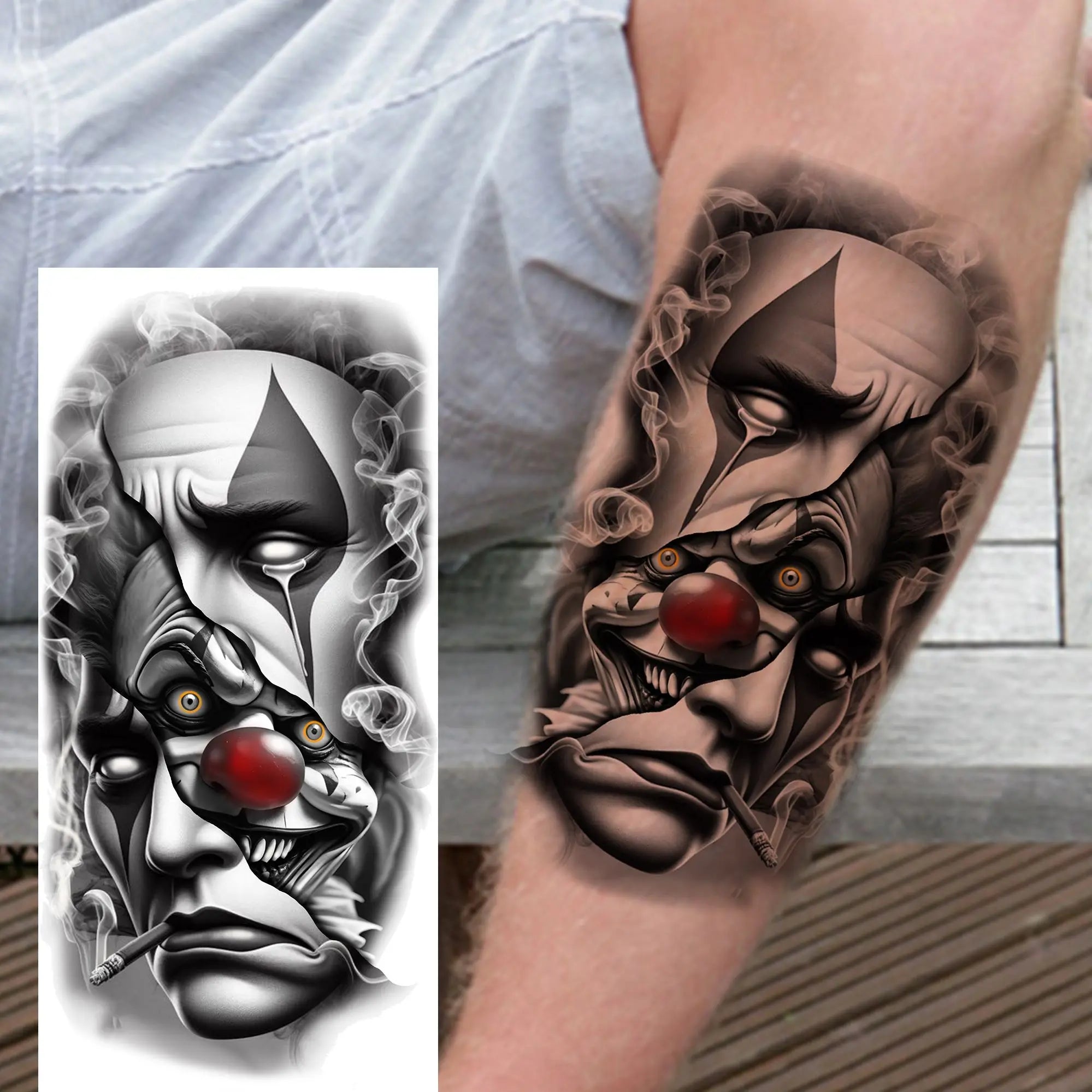 1 Sheet Joker Bad Guy Gangster Temporary Tattoos For Men Women Realistic Fake Tattoos Waterproof Long Lasting Arm Tatoo Stickers