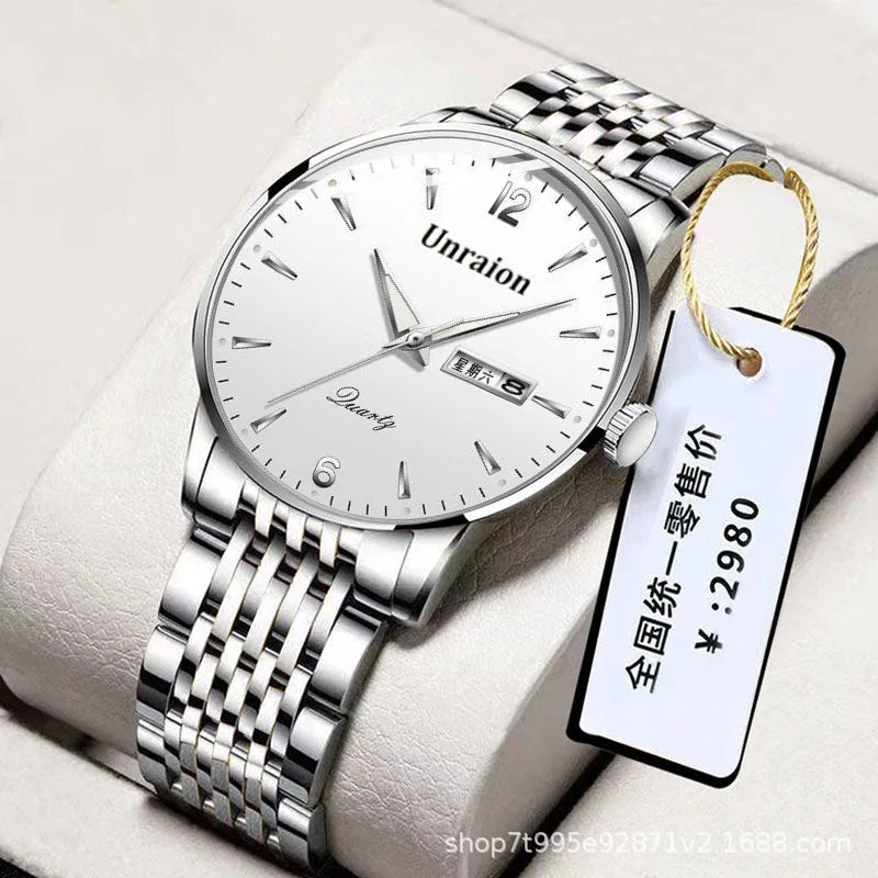 Watch Men's Dual Calendar Waterproof Luminous Precision Steel Strip Simple Watches for Men Quartz Waterproof Watches