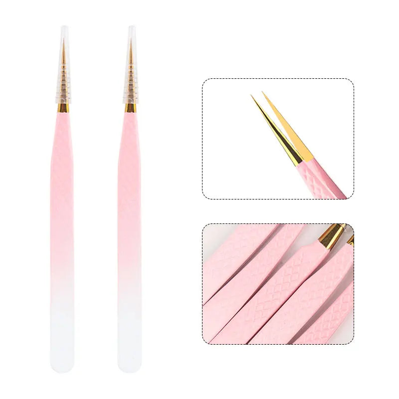 1pcs Eyelash Extension Tweezers Eyebow Clip Pink Stainless Steel Lash Lifting Tweezers Beauty Supplies Diy Makeup Tool