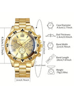 Gold alloy men's business steel bracelet quartz watch and chain bracelet necklace ring set - a birthday gift for him