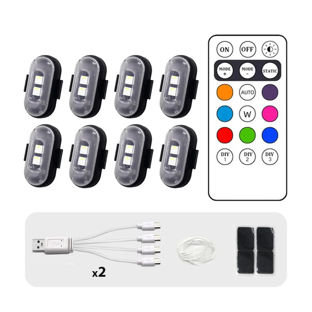 Wireless Remote LED Strobe Light Car Motorcycle Bike Warning Decor Lamp USB Rechargeable Aircraft Indicator 8 Colors Car Lights