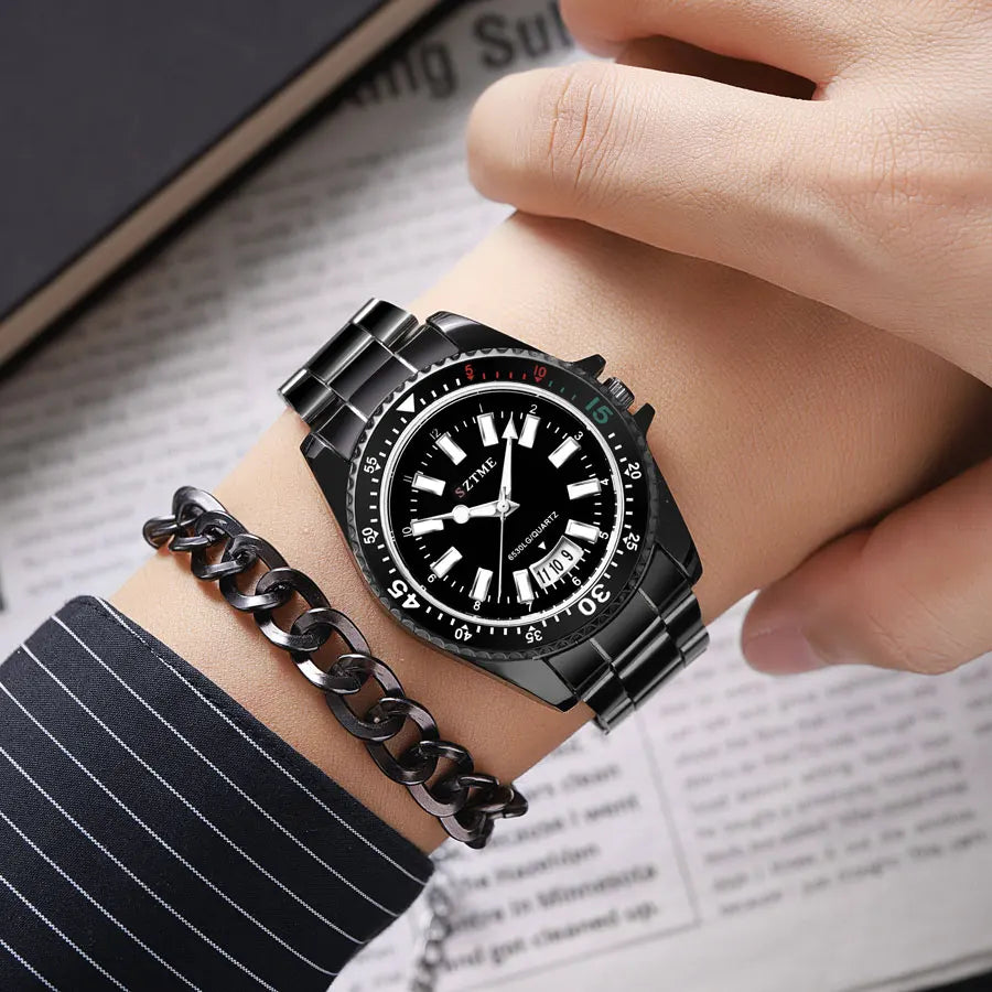 2024 New Men's and Women's Steel Strip Watch Trendy Leisure Calendar Scale Stainless Steel Strip Couple Quartz Watch Gift Watch