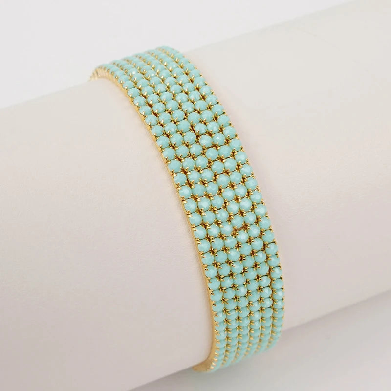 6pcs/set Fashion Acrylic Beads Elastic Bracelet For Women Stretch Stackable Gold Color Bracelets Wristband Daily Female Jewelry