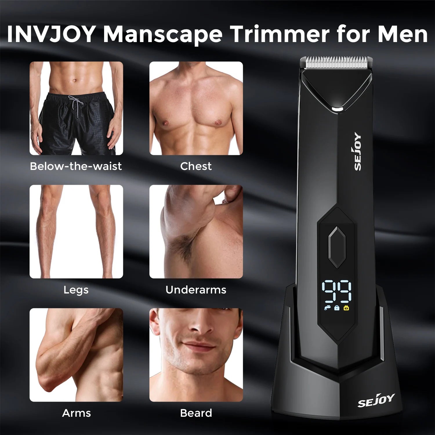 Sejoy Body Hair Trimmer for Men, Electric Groin & Body Groomer for Pubic Hair, Chest, Legs & Underarms, Waterproof & Rechargeable Hair Cutting Kits