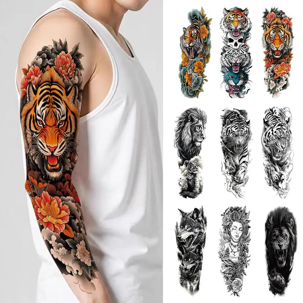 1 PC Temporary Fake Tattoo Colorful Water Transfer Stickers Waterproof Fake Tattoo Lasting Full Leg Arm Decor Body Art Paster