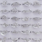 10pcs/Lot Wholesale Crystal Rhinestone Rings For Women Mix Style Gold Silver Plated Alloy Finger Rings Wedding Party Gifts
